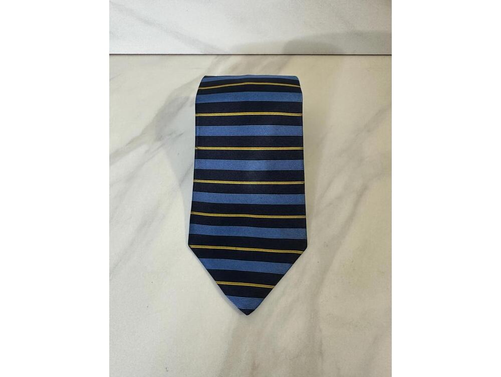 Brooks Brothers Makers classic navy/light blue/yellow striped silk necktie